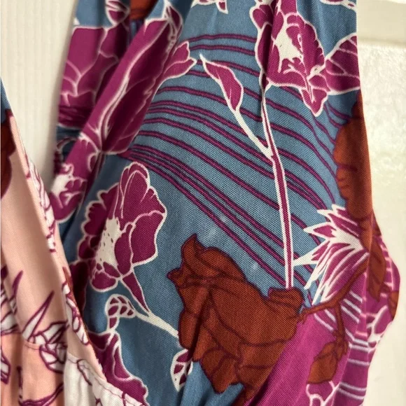 Santiki Daphne Floral V-Neck Midi Dress Size DL NWT Sleeveless - Picture 2 of 7